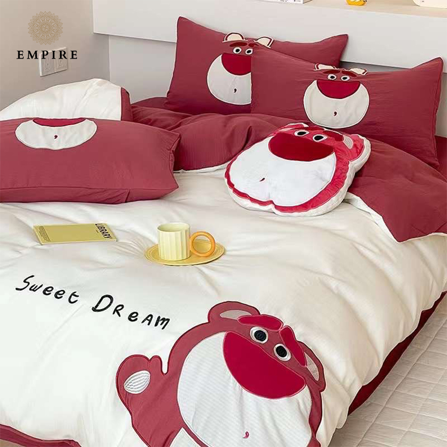 Bộ chăn ga em bé set 5 món cotton linen EMPIRE cao cấp chăn chần bông, bo chun drap giường miễn phí
