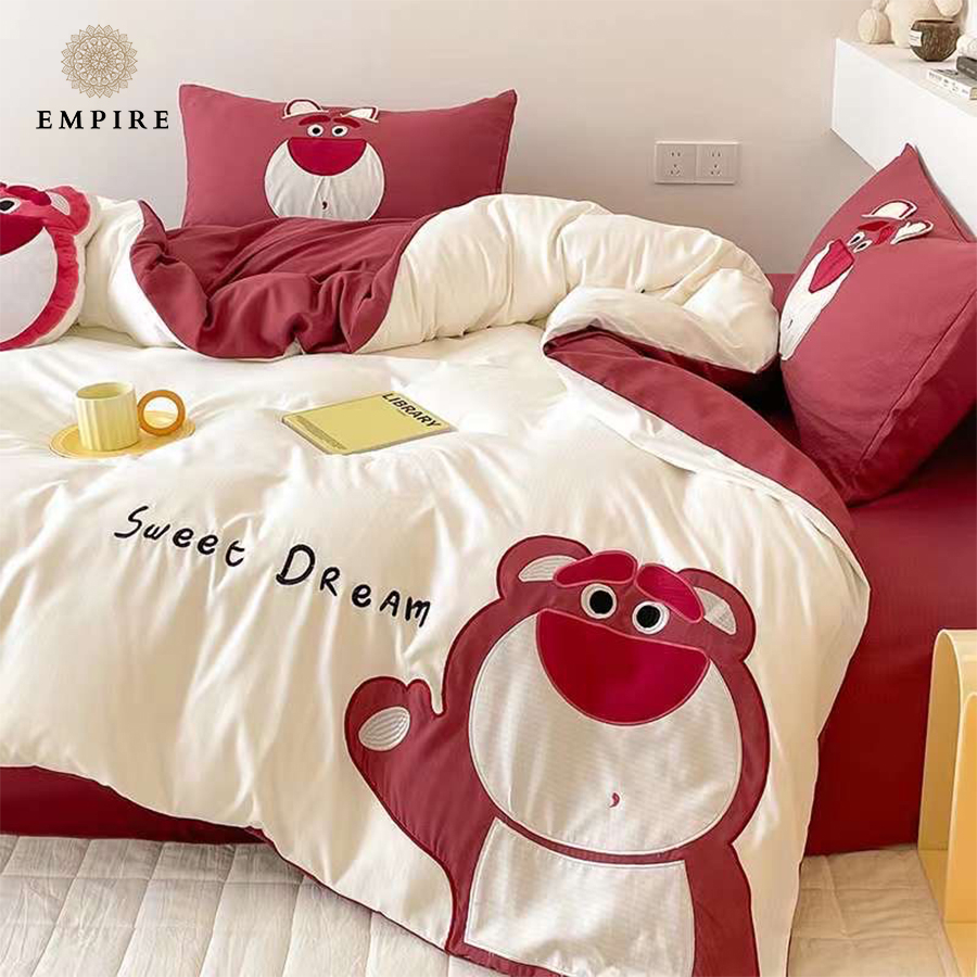 Bộ chăn ga em bé set 5 món cotton linen EMPIRE cao cấp chăn chần bông, bo chun drap giường miễn phí