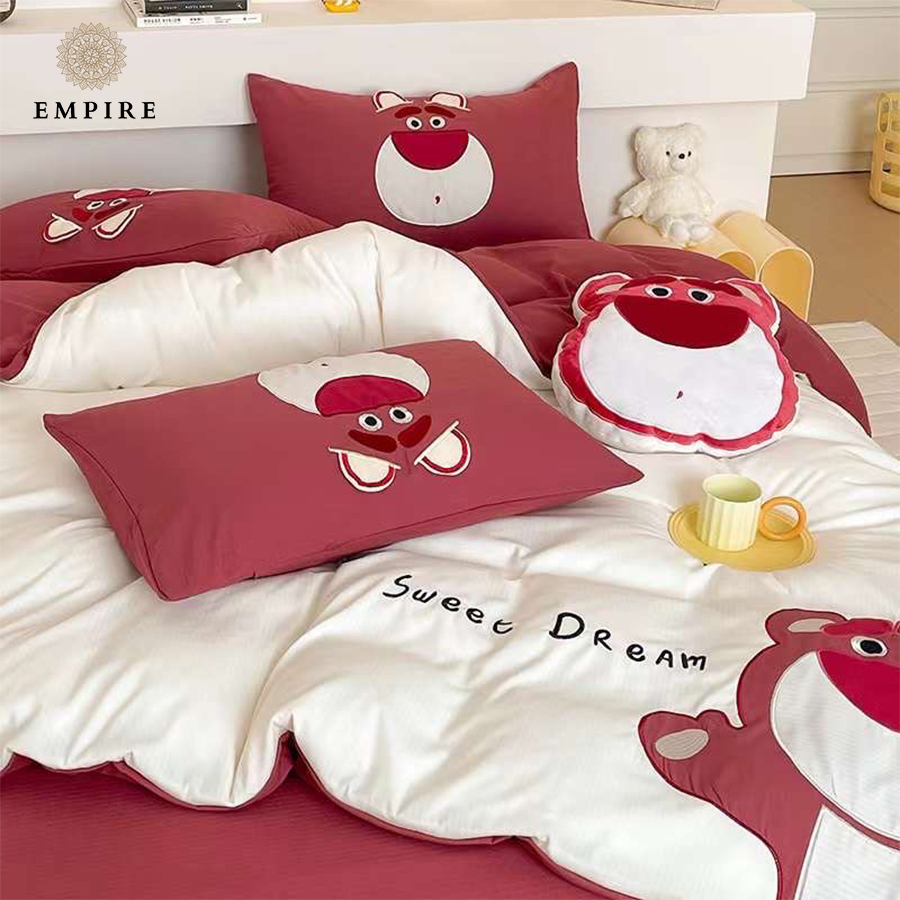 Bộ chăn ga em bé set 5 món cotton linen EMPIRE cao cấp chăn chần bông, bo chun drap giường miễn phí
