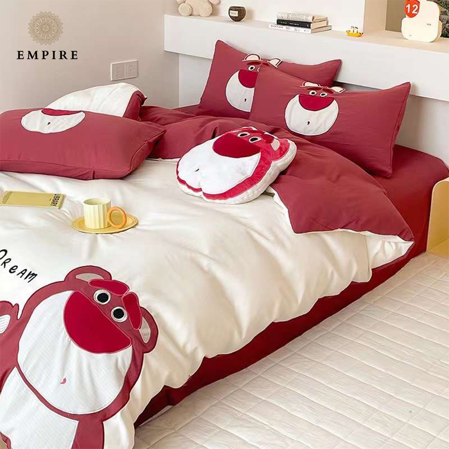 Bộ chăn ga em bé set 5 món cotton linen EMPIRE cao cấp chăn chần bông, bo chun drap giường miễn phí