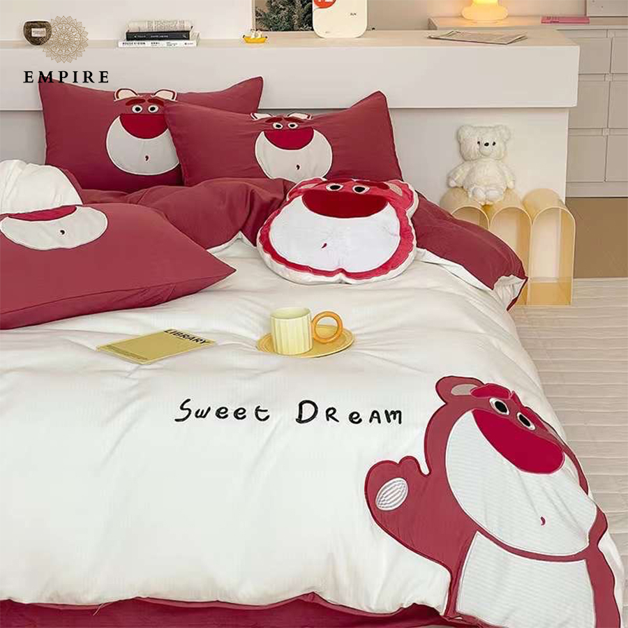 Bộ chăn ga em bé set 5 món cotton linen EMPIRE cao cấp chăn chần bông, bo chun drap giường miễn phí