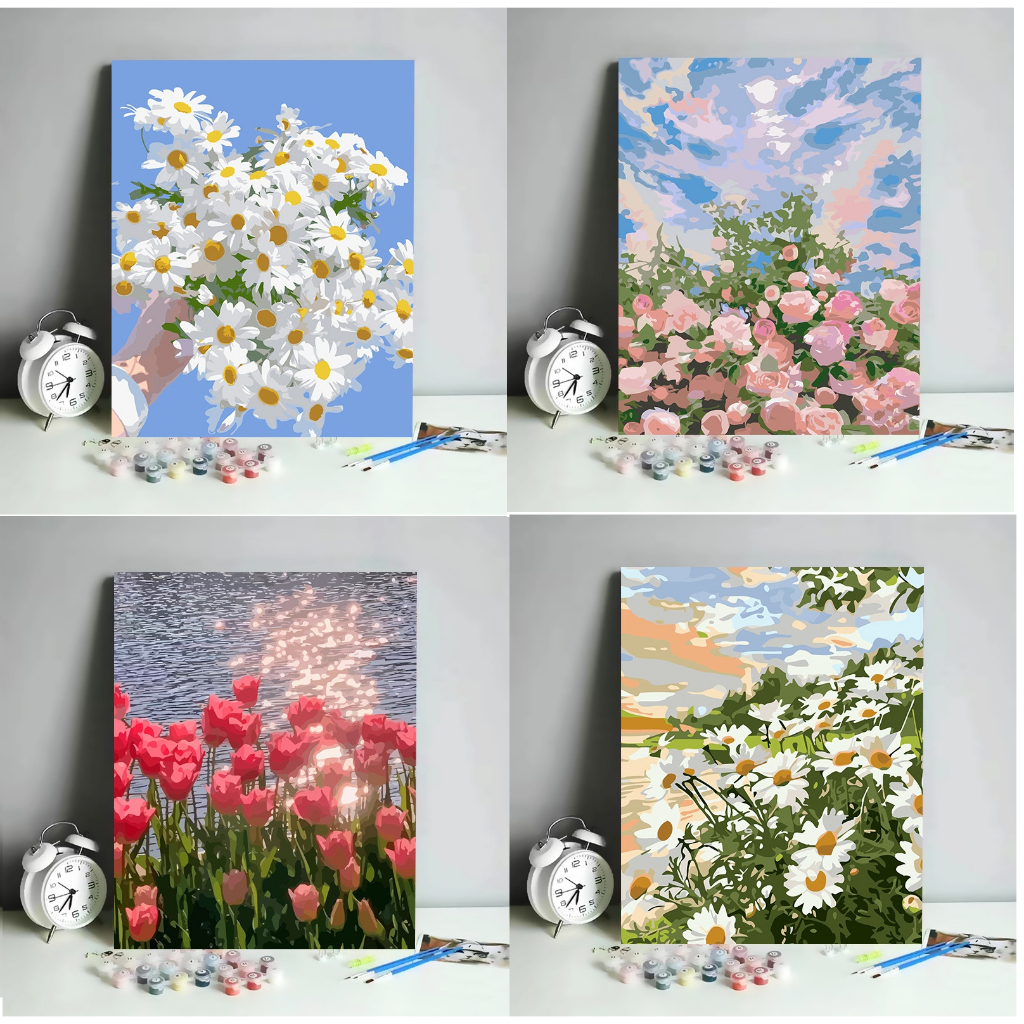 Tranh Sơn Dầu Số Hóa Hình Hoa Size 30x40cm Đã Căng Khung | Shopee Việt Nam