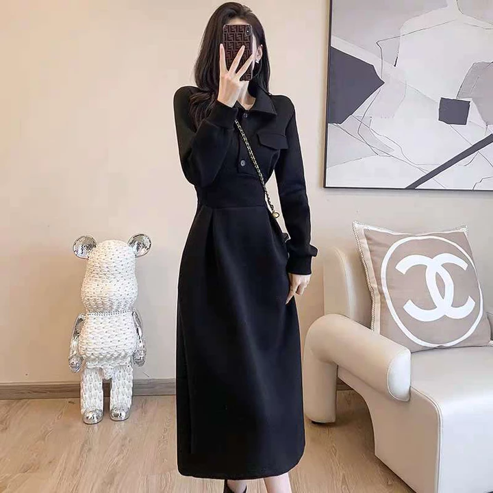 Váy polo dài tay chất nỉ da cá dày dặn dáng dài, váy thun polo dài tay thu đông xưởng may Minh Khang có nắp túi