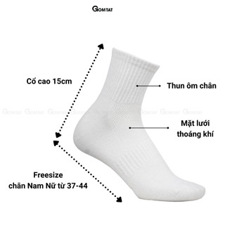Tất vớ nam nữ cổ trung trơn màu GOMTAT chất liệu cotton cao cấp, thiết kế thoáng khí, êm mềm đi mát  -GOM-KLB-TRONLUNG