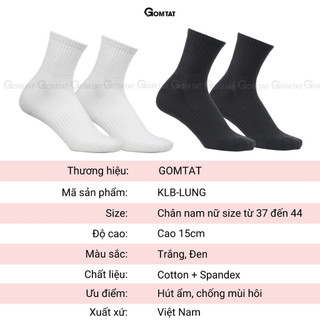 Tất vớ nam nữ cổ trung trơn màu GOMTAT chất liệu cotton cao cấp, thiết kế thoáng khí, êm mềm đi mát  -GOM-KLB-TRONLUNG