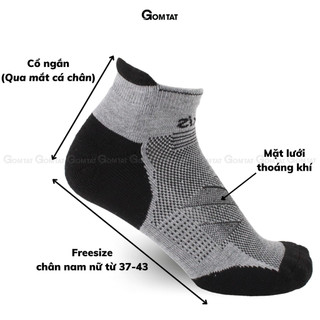 Tất thể thao cổ ngắn nam nữ GOMTAT chất liệu cotton dày dặn êm ái, phủ NANO BẠC kháng khuẩn khử mùi  -LUXIS-S017