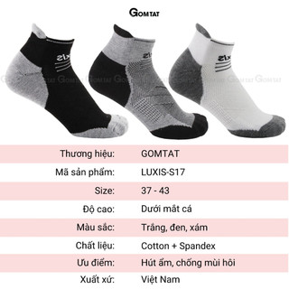 Tất thể thao cổ ngắn nam nữ GOMTAT chất liệu cotton dày dặn êm ái, phủ NANO BẠC kháng khuẩn khử mùi  -LUXIS-S017