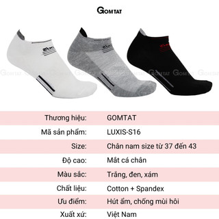 Tất thể thao nam cổ ngắn GOMTAT, chất liệu cotton cao cấp thoáng khí có đệm chân - LUXIS-S016-1DOI