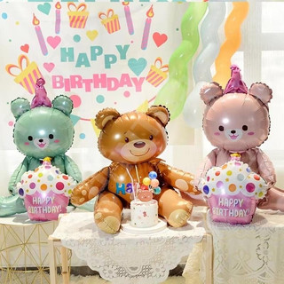 Bóng sinh nhật hình gấu, gấu ôm bánh kem sinh nhật, trang trí tiệc sinh nhật đẹp theo style Hàn Quốc Yến Nhi Shop
