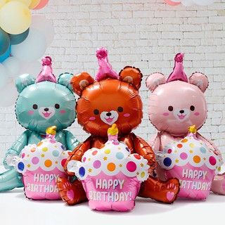 Bóng sinh nhật hình gấu, gấu ôm bánh kem sinh nhật, trang trí tiệc sinh nhật đẹp theo style Hàn Quốc Yến Nhi Shop