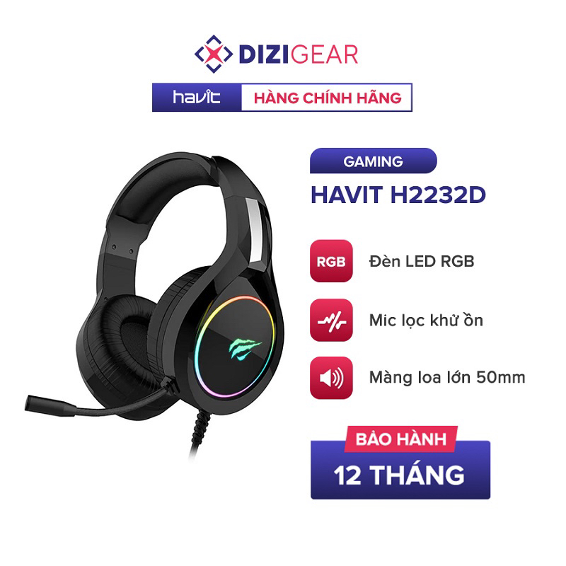 Tai Nghe Gaming Headphone HAVIT H2232D, Driver 50mm, Led RGB, Mic Khử ...