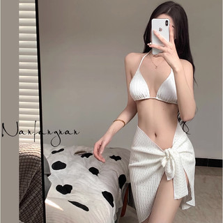 Bikini Ba Mảnh Kèm Khăn Quấn Màu Thời Trang Phong Cách Quyến Rũ