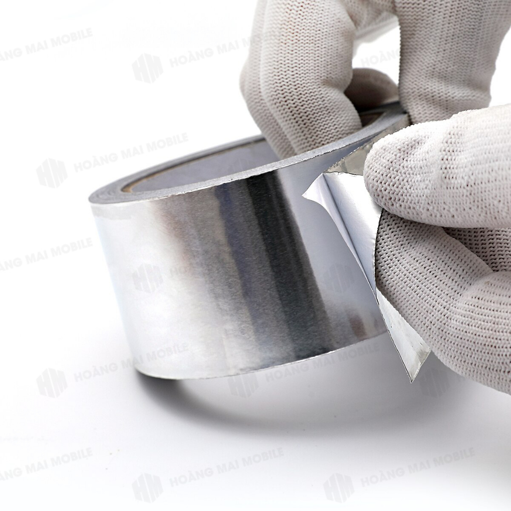 Băng keo nhôm bạc cách nhiệt, che chắn nhiệt, bảo vệ linh kiện khi hàn, khò, mặt keo 10mm, dài 40m