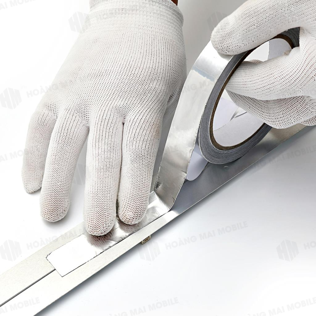 Băng keo nhôm bạc cách nhiệt, che chắn nhiệt, bảo vệ linh kiện khi hàn, khò, mặt keo 10mm, dài 40m