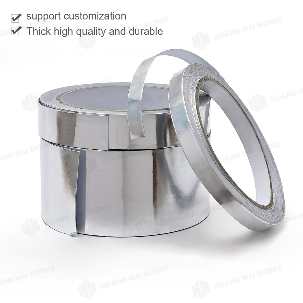 Băng keo nhôm bạc cách nhiệt, che chắn nhiệt, bảo vệ linh kiện khi hàn, khò, mặt keo 10mm, dài 40m