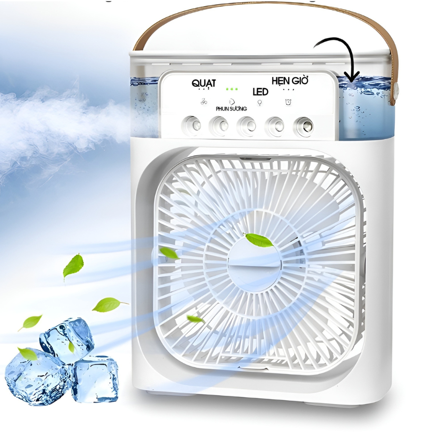 Quạt Điều Hoà Hơi Nước Dung Tích 600ml - Quạt Phun Sương 5 Lỗ Làm Mát 3 Chế Độ Tích Hợp Đèn Led