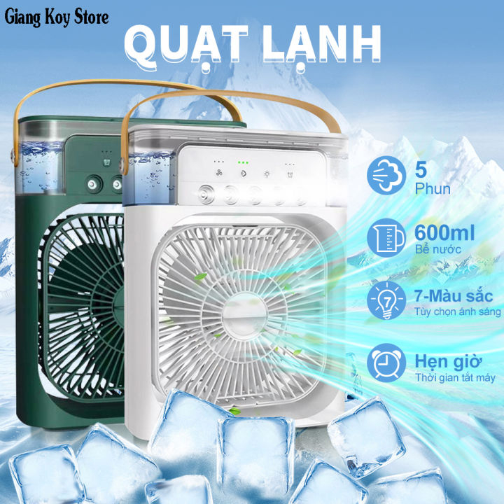 Quạt Điều Hoà Hơi Nước Dung Tích 600ml - Quạt Phun Sương 5 Lỗ Làm Mát 3 Chế Độ Tích Hợp Đèn Led