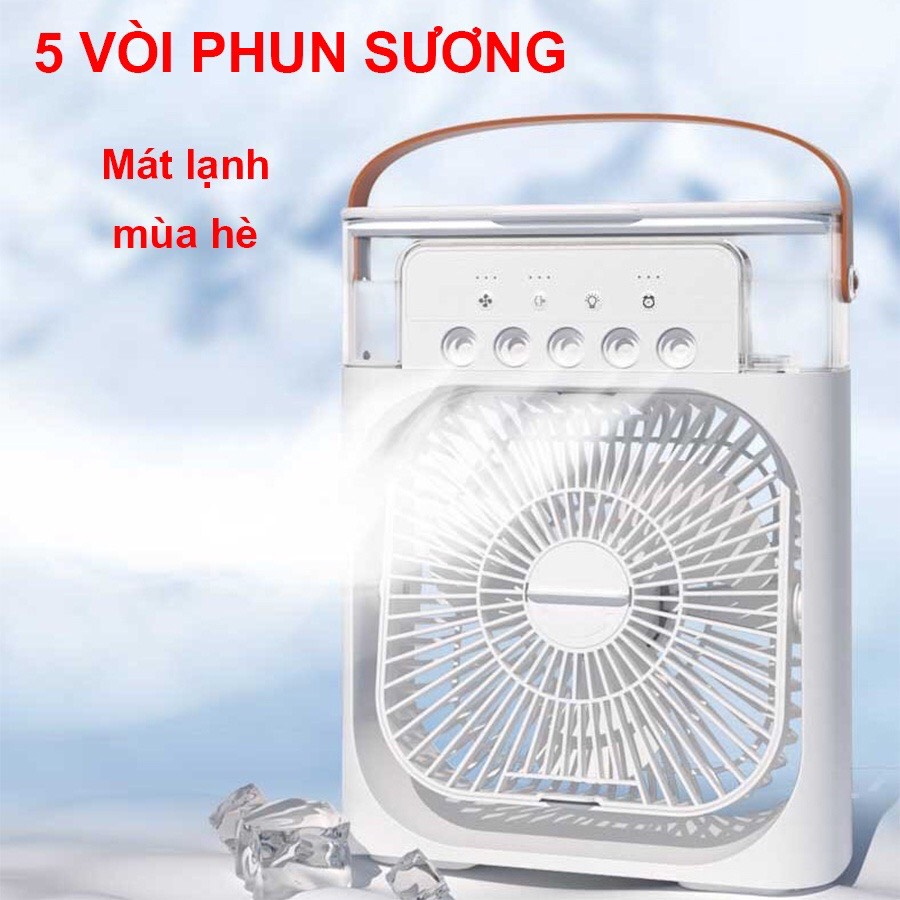 Quạt Điều Hoà Hơi Nước Dung Tích 600ml - Quạt Phun Sương 5 Lỗ Làm Mát 3 Chế Độ Tích Hợp Đèn Led