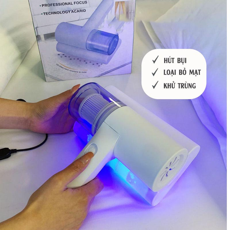 Máy Hút Bụi Giường Nệm Chăn Ga, Ghế Sofa - Máy Hút Bụi Mini Không Dây Sạc Pin Có Tia UV Khử Khuẩn Hút Ẩm Không Khí