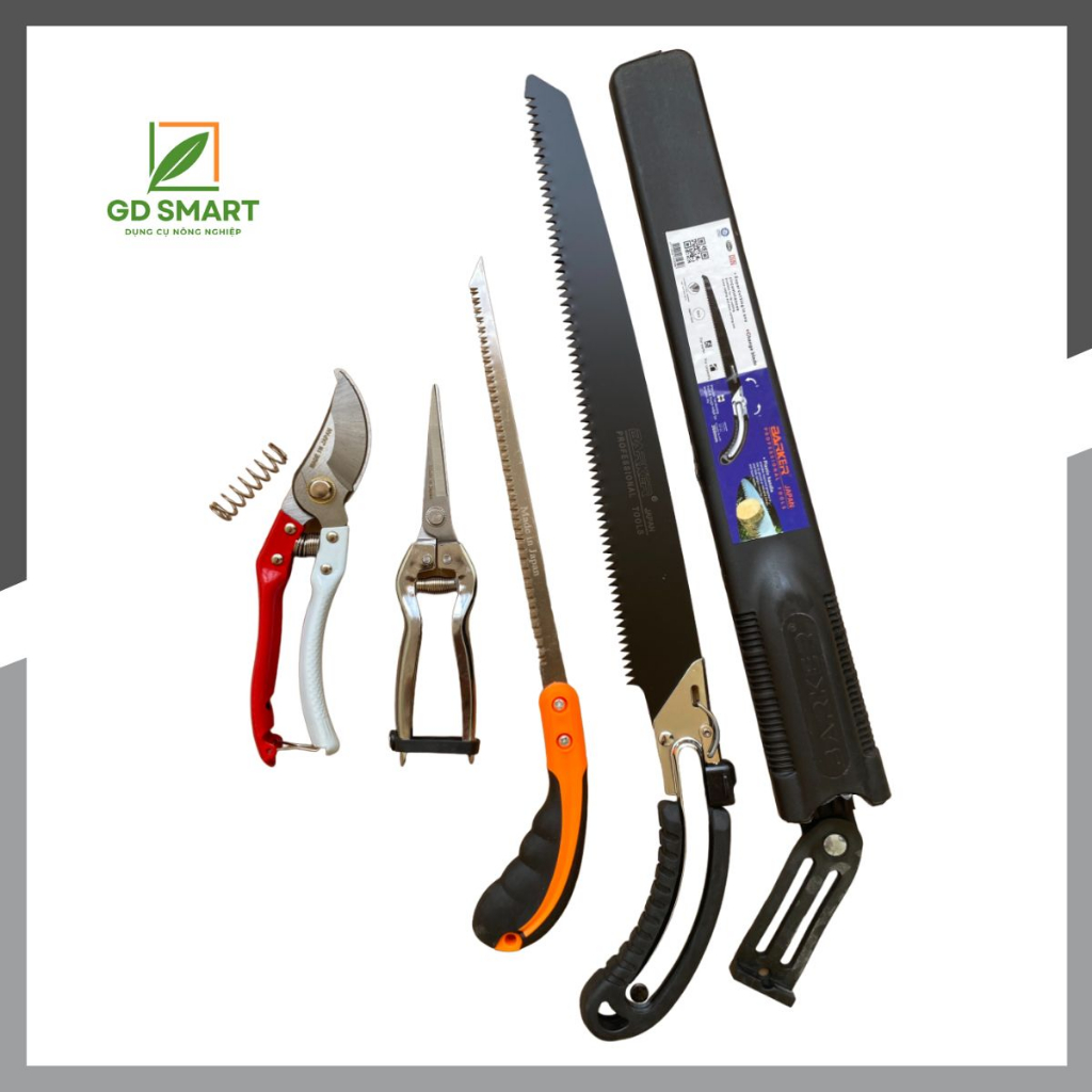 Combo Dụng Cụ Làm Vườn Cây Cảnh Bonsai (Kéo Tỉa Trắng Kéo Cắt Cành Cưa Barker và Cưa Lách New) - Dụng Cụ Nông Nghiệp GD