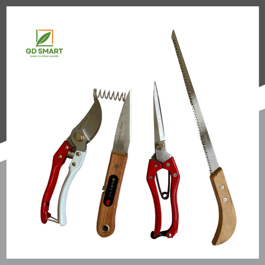 Combo Dụng Cụ Làm Vườn Cây Cảnh Bonsai (Kéo Tỉa Đỏ Kéo Cắt Cành Dao Ghép Cành và Cưa Lách New) - Dụng Cụ Nông Nghiệp GD