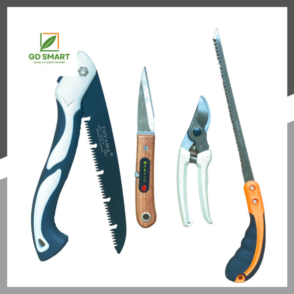 Combo Dụng Cụ Làm Vườn Cây Cảnh Bonsai (Cưa Gập SK5 Kéo Cắt Cành Dao Ghép Cành và Cưa Lách New) - GD Smart