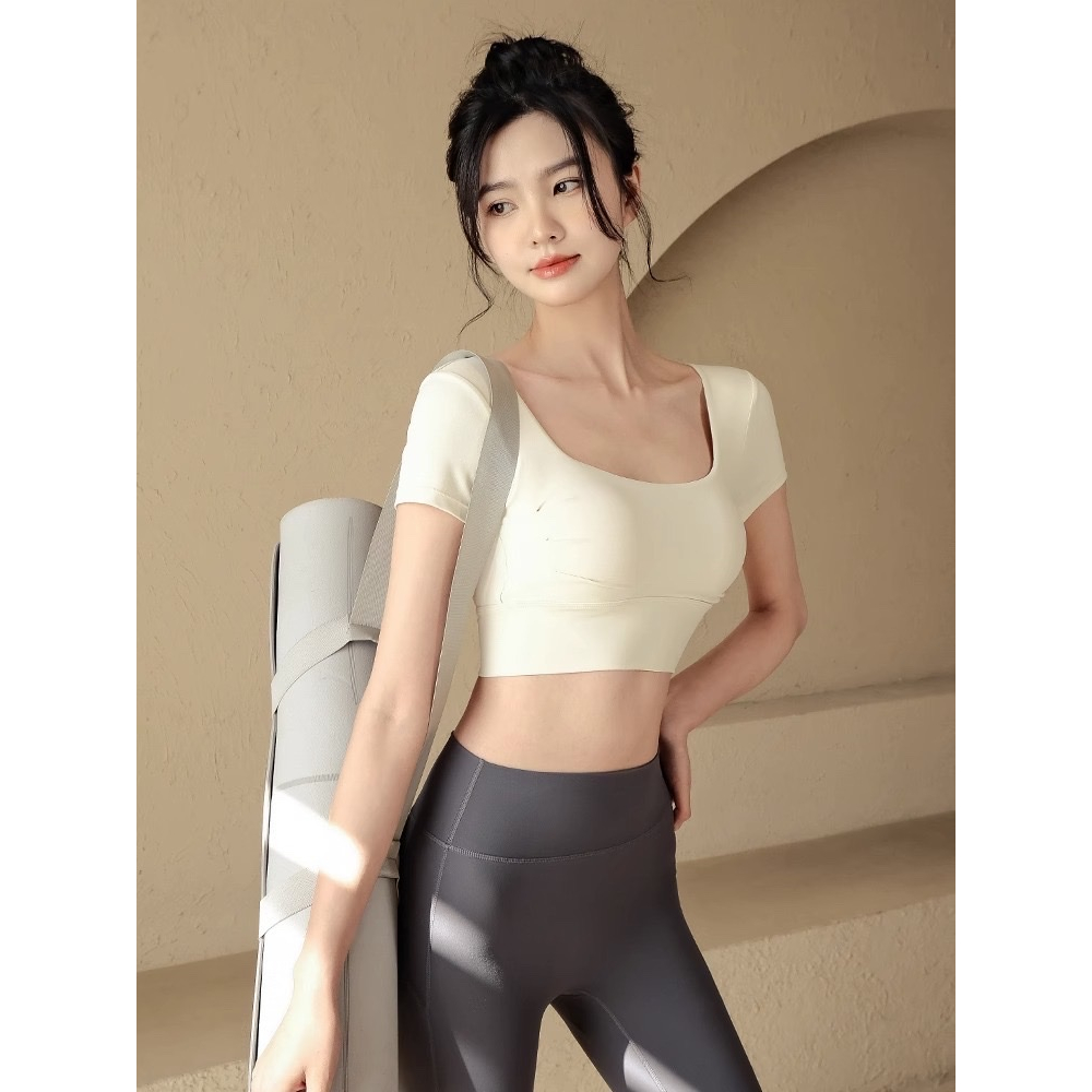 Áo Crop Top Tập Yoga Pilates Fit Her Tay Ngắn Hở Lưng Có Đệm Tháo Rời Được Dành Cho Nữ