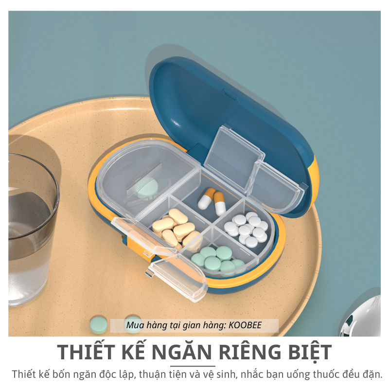 Hộp Đựng Thuốc Mini Kèm Dao Cắt KOOBEE – Chống Ẩm, 4 Ngăn Nhỏ Gọn, Dễ Mang Theo Khi Đi Làm, Du Lịch (NT08)