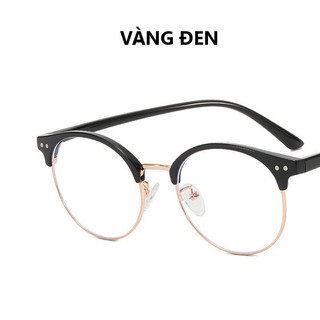 Gọng kính cận nam nữ mắt tròn Clubmaster không độ cao cấp chống ánh sáng xanh và tia UV thay được mắt kính HANASO 181