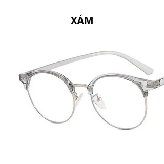 Gọng kính cận nam nữ mắt tròn Clubmaster không độ cao cấp chống ánh sáng xanh và tia UV thay được mắt kính HANASO 181