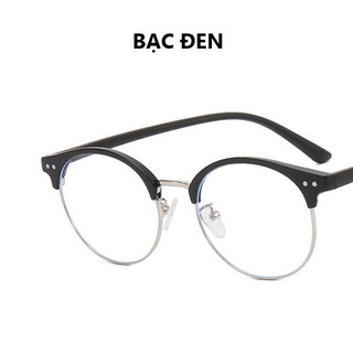 Gọng kính cận nam nữ mắt tròn Clubmaster không độ cao cấp chống ánh sáng xanh và tia UV thay được mắt kính HANASO 181
