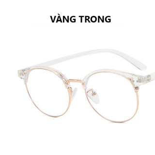 Gọng kính cận nam nữ mắt tròn Clubmaster không độ cao cấp chống ánh sáng xanh và tia UV thay được mắt kính HANASO 181