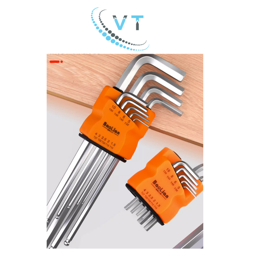 Bộ lục giác 9 món (nhiều màu sắc), khóa lục giác chữ L, bộ khóa lục giác thép cứng cao cấp CR-V chất lượng cao