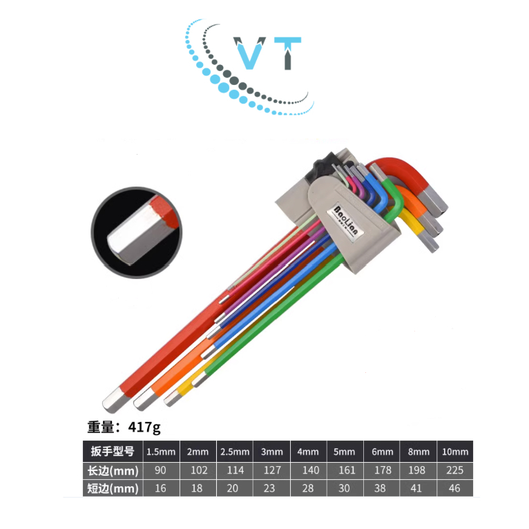 Bộ lục giác 9 món (nhiều màu sắc), khóa lục giác chữ L, bộ khóa lục giác thép cứng cao cấp CR-V chất lượng cao
