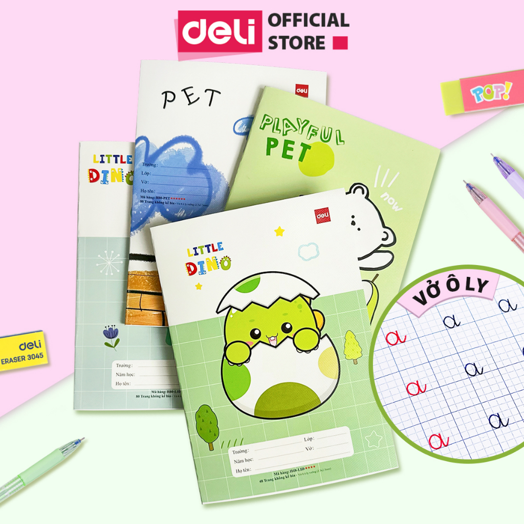 Tập Vở Học Sinh 4 5 Ô Ly Deli 48/80 Trang 70/100gsm Vở Ô Ly Hoạt Hình Dễ Thương - Giấy Dày Tập Luyện Chữ