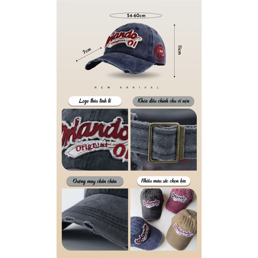 Mũ Lưỡi Trai Y2K Jean Wash ORLANDO Jussy Official Chất Vải Jean Form Mềm Nhiều Màu Hot Có Khóa Điều Chỉnh [HÀNG QC] | BigBuy360 - bigbuy360.vn