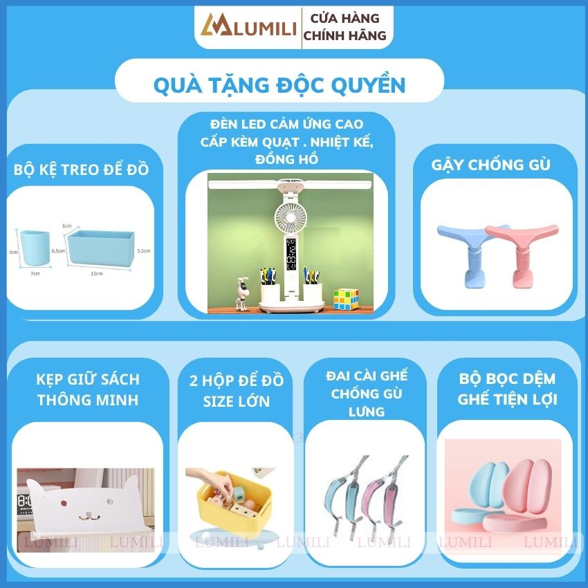 Bộ bàn học chống gù gỗ tự nhiên cao cấp Lumili S4 size lớn nâng hạ độ cao tay quay, điều chỉnh nghiêng dễ dàng