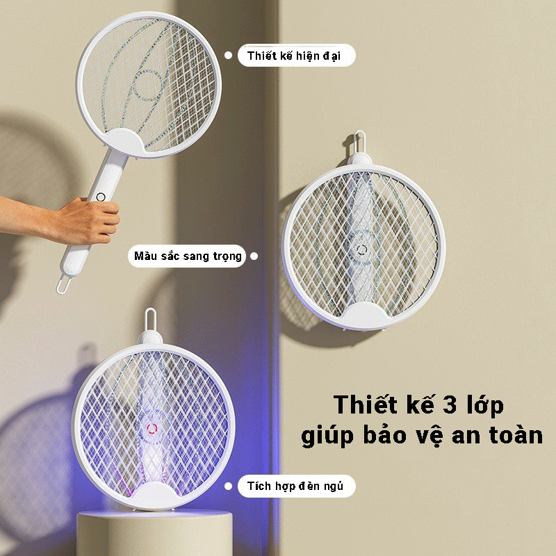 Vợt Bắt Muỗi Thông Minh Gấp Gọn 2 In 1 - Đèn Bắt Muỗi Tự Động Ban Đêm