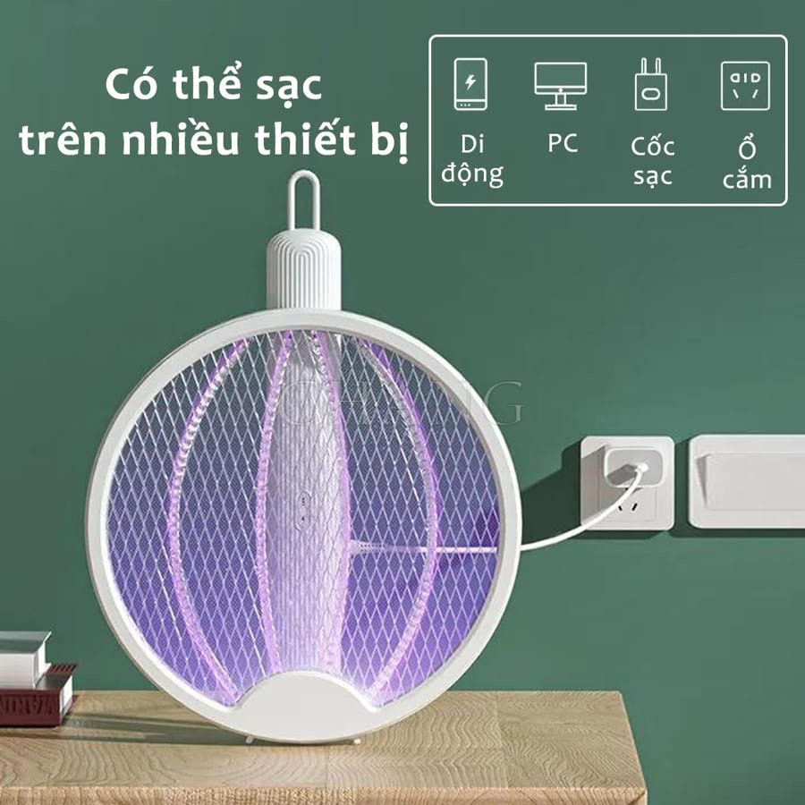 Vợt Bắt Muỗi Thông Minh Gấp Gọn 2 In 1 - Đèn Bắt Muỗi Tự Động Ban Đêm