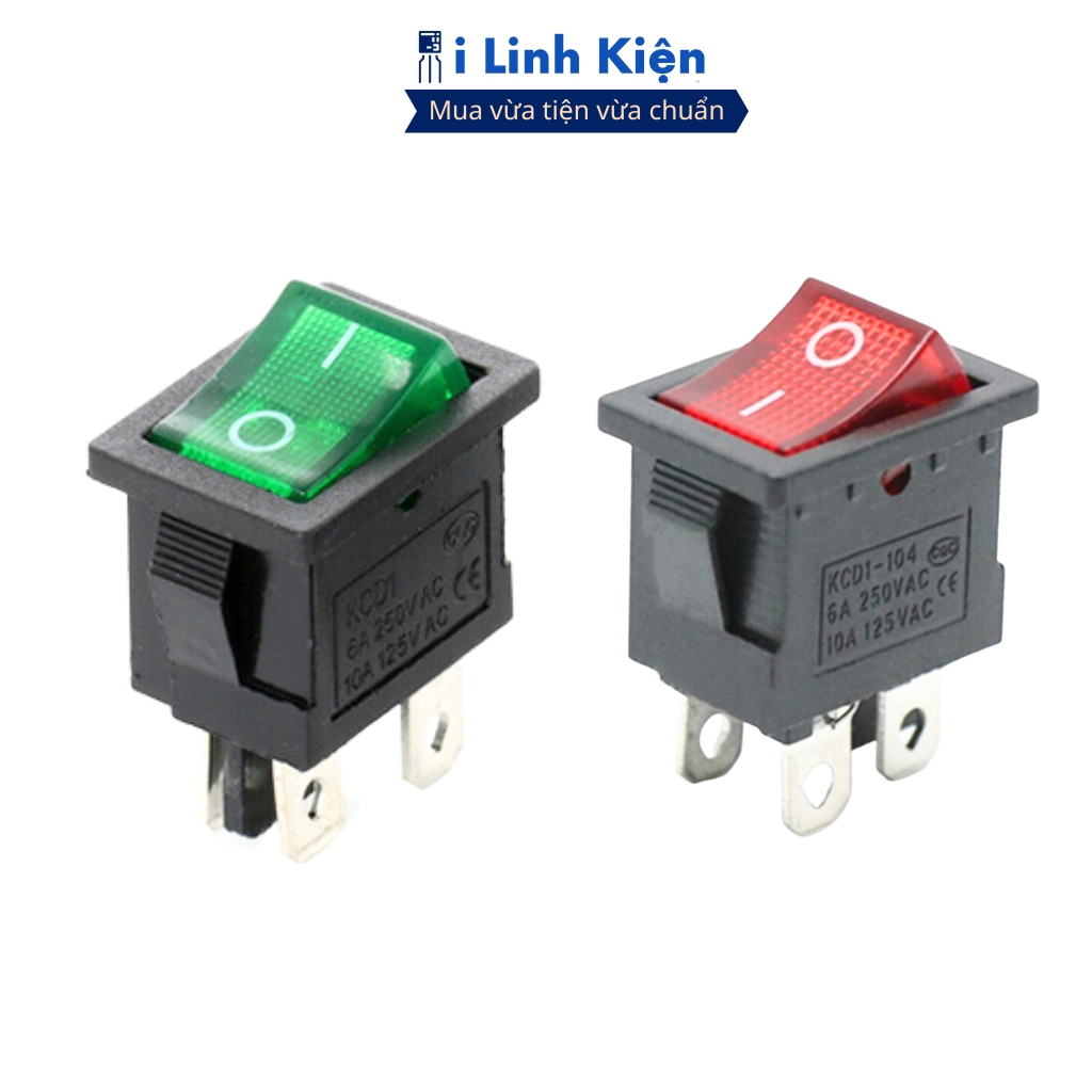 Công tắc bập bênh 4 chân KCD1-104R 250V 6A 15x21mm có đèn chất lượng cao ilinhkien.