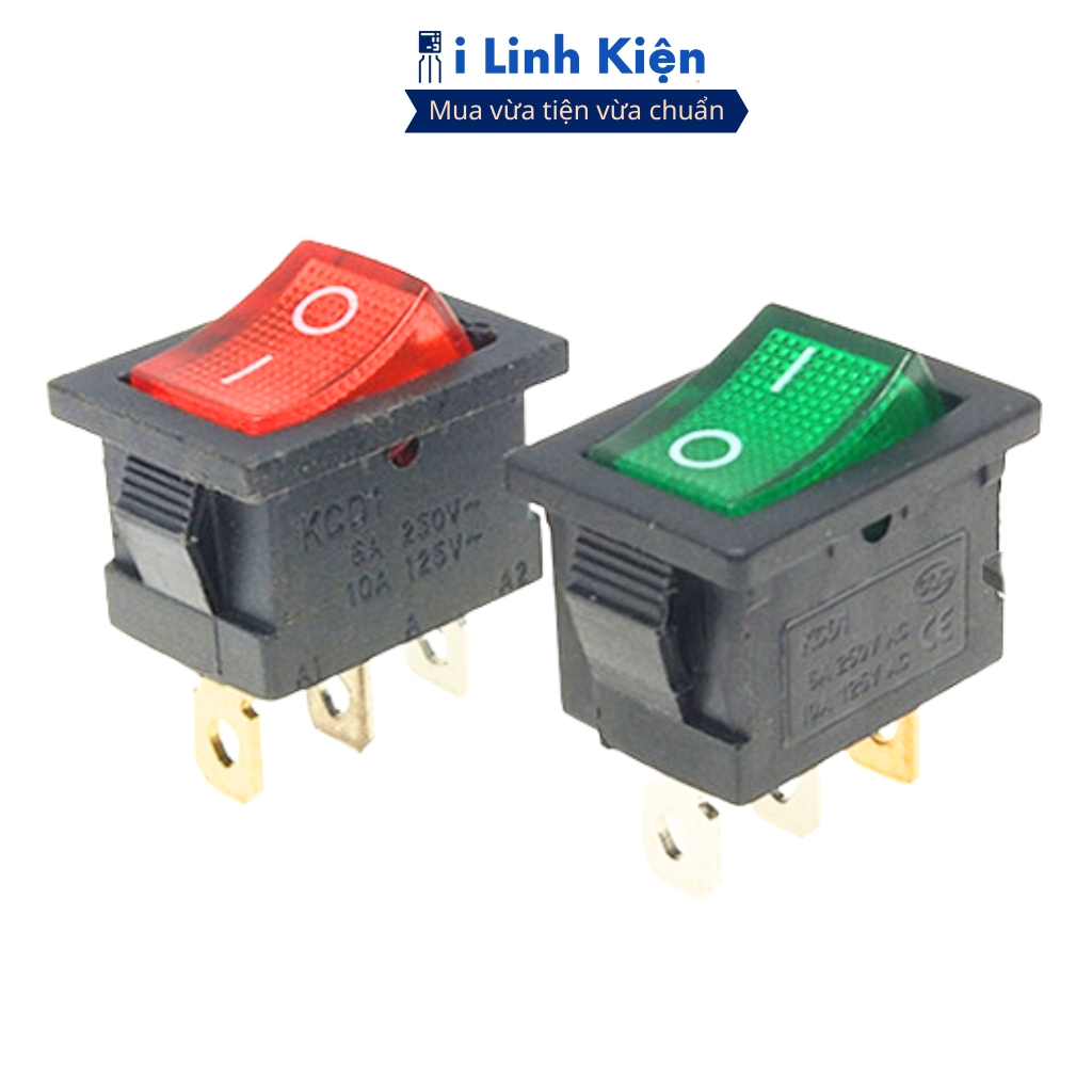 Công tắc bập bênh 3 chân KCD1-102N 250V 6A 15x21mm có đèn chính hãng đảm bảo chất lượng ilinhkien.