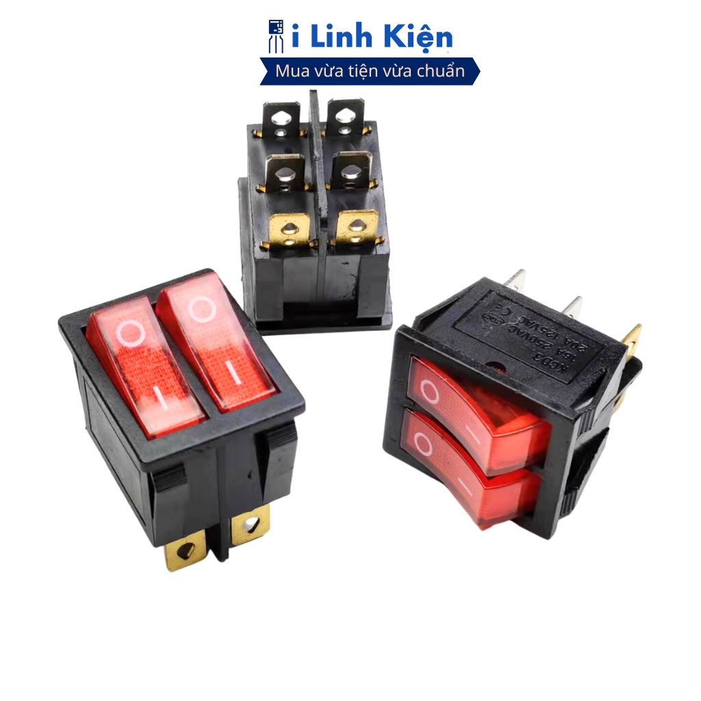 Công tắc bập bênh đôi 2 chế độ 6 chân KCD6-212N 250V 15A có đèn chất lượng cao ilinhkien.