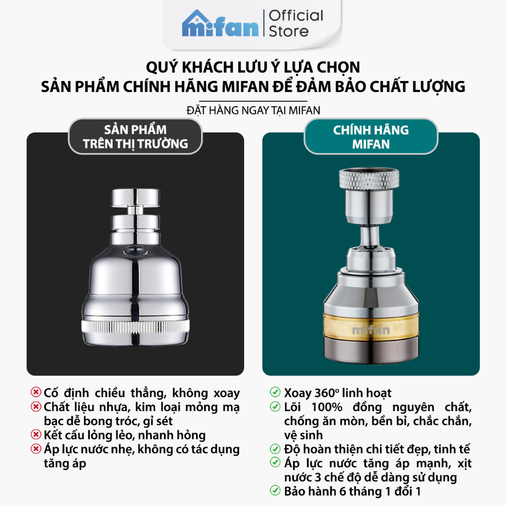 Đánh giá Đầu Vòi Rửa Bát Tăng Áp Mifan Đồng Thau Inox 304 - Áp Lực Mạnh, Xoay 360°