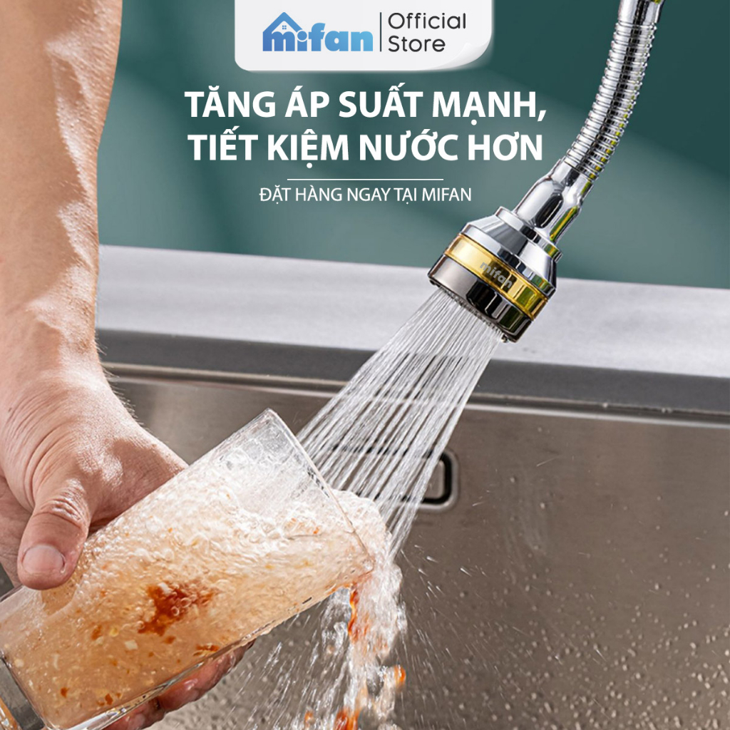 Ảnh Đầu vòi rửa bát tăng áp đồng thau inox 304 cao cấp Mifan - 3 Chế độ phun cực mạnh, xoay 360 - Sử dụng cho bồn rửa chén 3