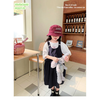 (Ảnh thật) Yếm kaki bé gái. Set yếm kaki đen áo cotton cao cấp bé 13-45kg