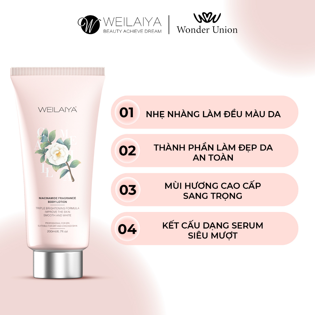 Ảnh Lotion dưỡng thể trắng da body hoa trà Weilaiya giúp phục hồi, dưỡng ẩm, làm mờ vết thâm cho da tuýp 200ml 2