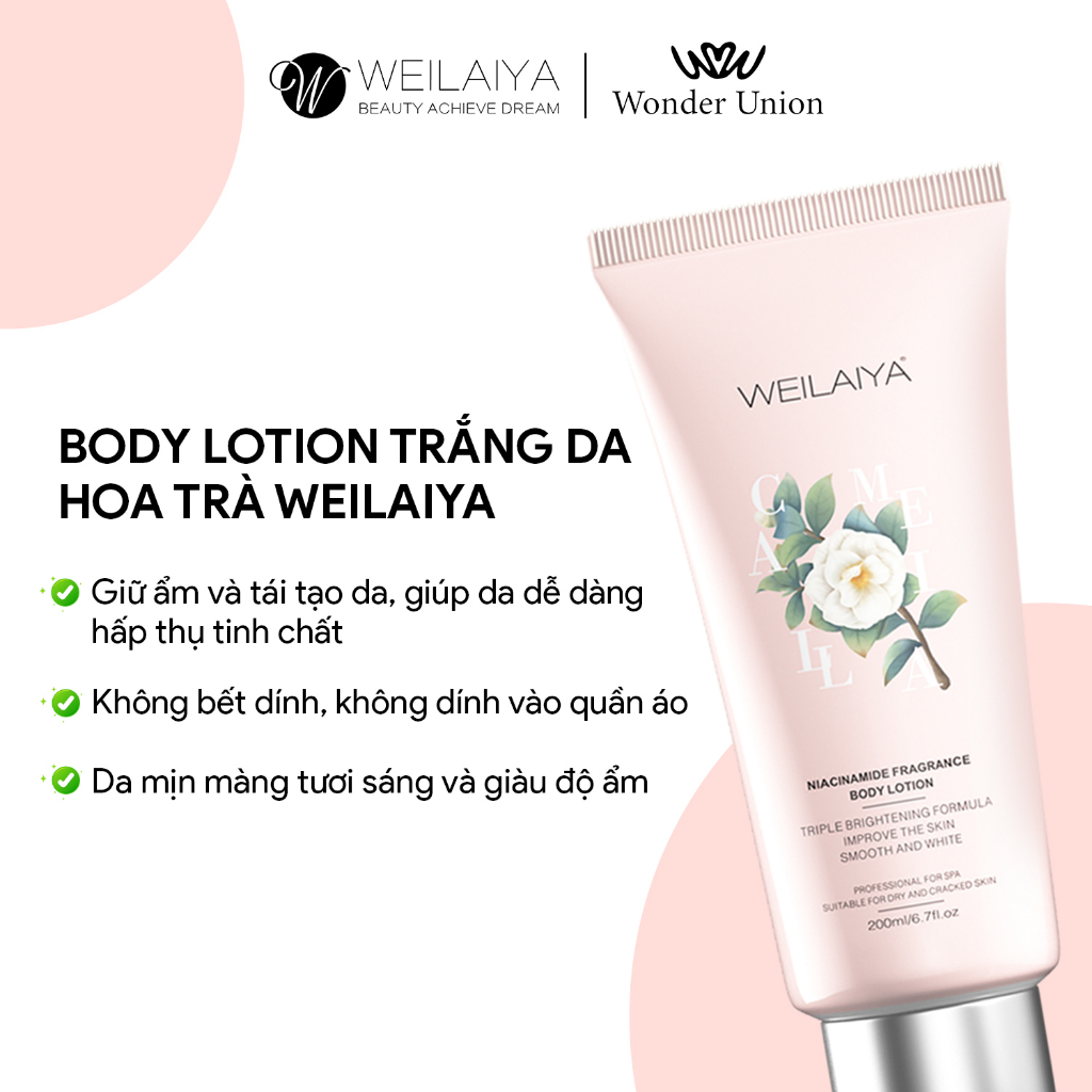 Ảnh Lotion dưỡng thể trắng da body hoa trà Weilaiya giúp phục hồi, dưỡng ẩm, làm mờ vết thâm cho da tuýp 200ml 3
