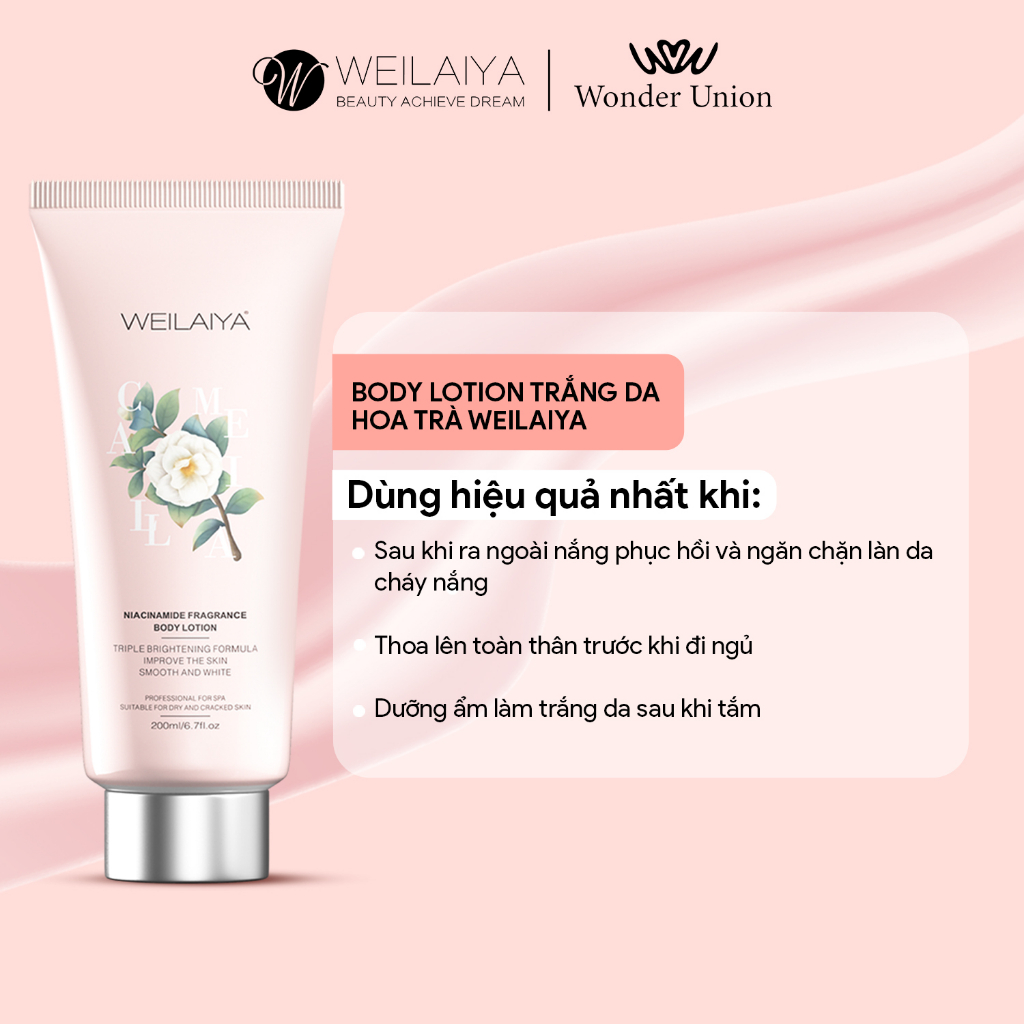 Ảnh Lotion dưỡng thể trắng da body hoa trà Weilaiya giúp phục hồi, dưỡng ẩm, làm mờ vết thâm cho da tuýp 200ml 4