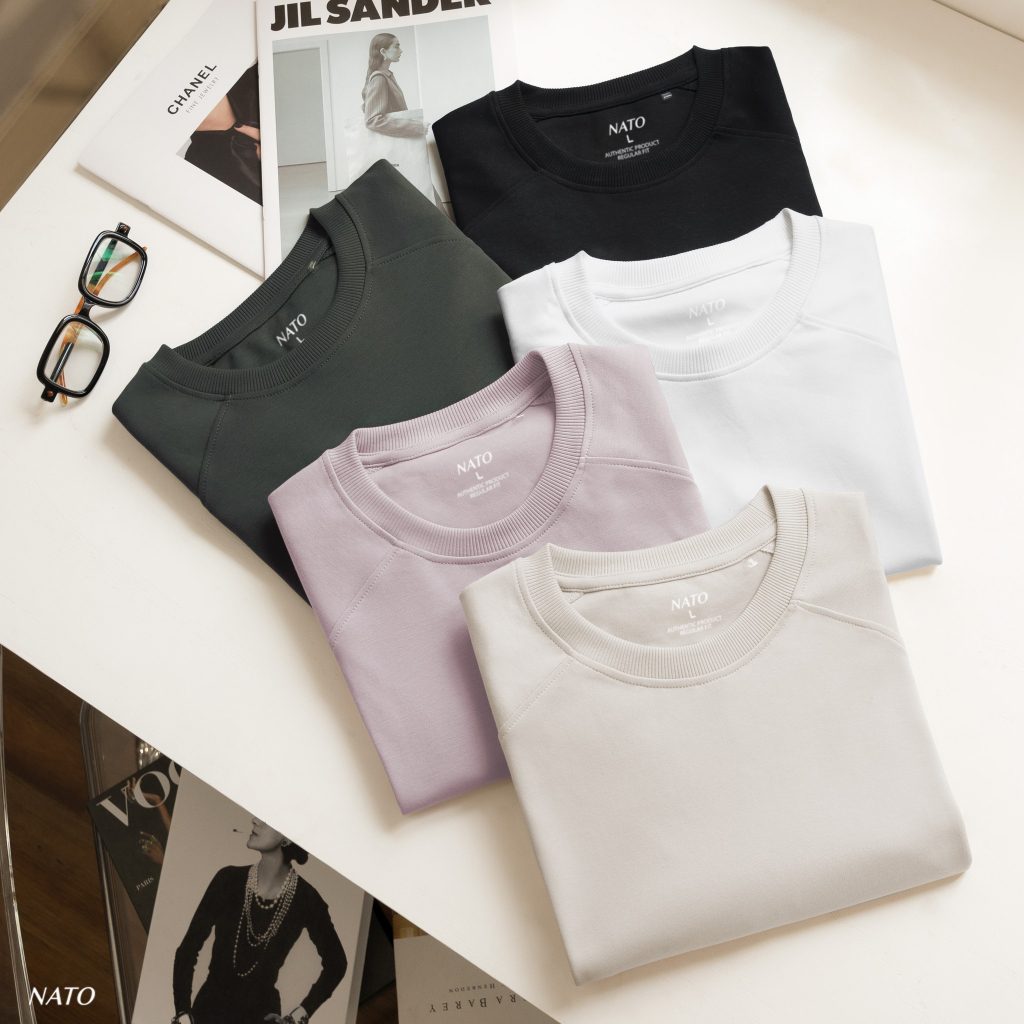 Áo Thun Nam Nato Alan Màu Trơn Tay Phối Cổ Tròn Co Giãn Tốt Vải Cotton Dày Dặn Cao Cấp 280Gsm | BigBuy360 - bigbuy360.vn
