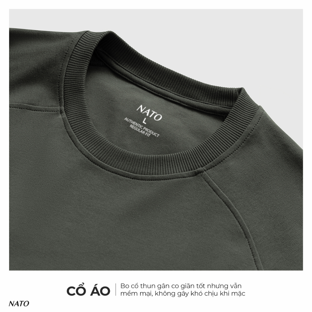 Áo Thun Nam Nato Alan Màu Trơn Tay Phối Cổ Tròn Co Giãn Tốt Vải Cotton Dày Dặn Cao Cấp 280Gsm | BigBuy360 - bigbuy360.vn